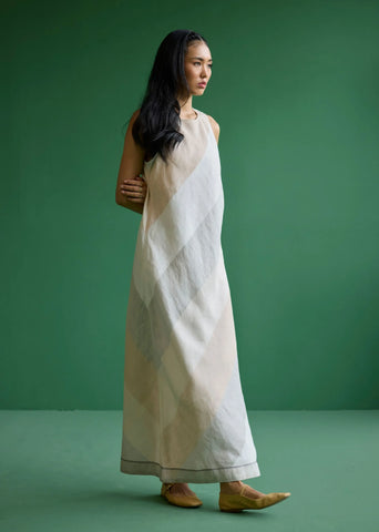 Akito Bias Linen Stripe Dress- Ivory