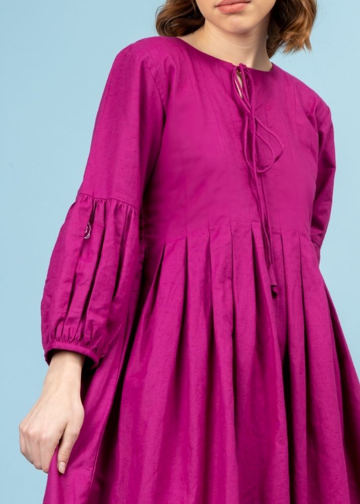 A Model Wearing Pink Hemp Magenta Mid Summer Dress, curated by Only Ethikal