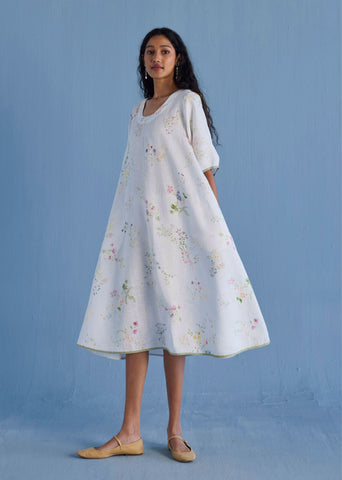 Nami Floral Printed Linen Dress - White
