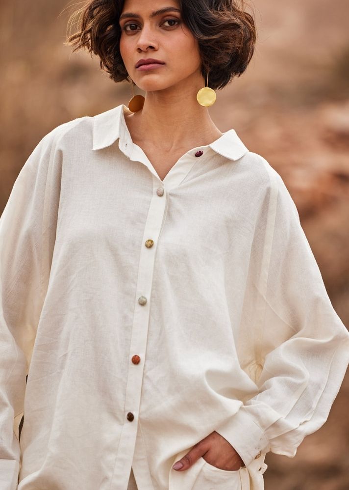 A Model Wearing Brown Cotton Mul Heer Shirt,curated by Only Ethikal