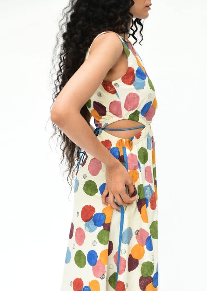 A Model Wearing Multicolor Organic Cotton Void Side Space Dress , curated by Only Ethikal