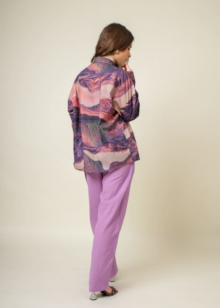 A Model Wearing Multicolor Upcycled Cotton Earo Printed Multicolor Shirt, curated by Only Ethikal