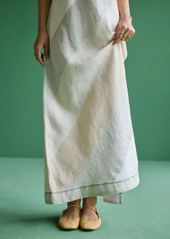 Akito Bias Linen Stripe Dress- Ivory