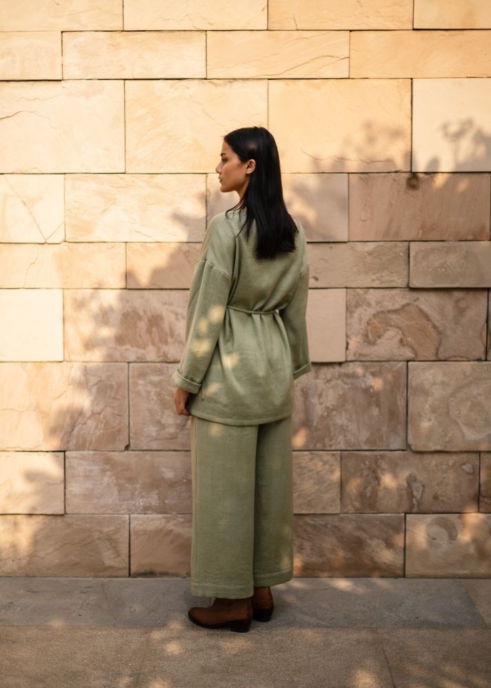 A Model Wearing Green Wool Pansy Set- Green, curated by Only Ethikal