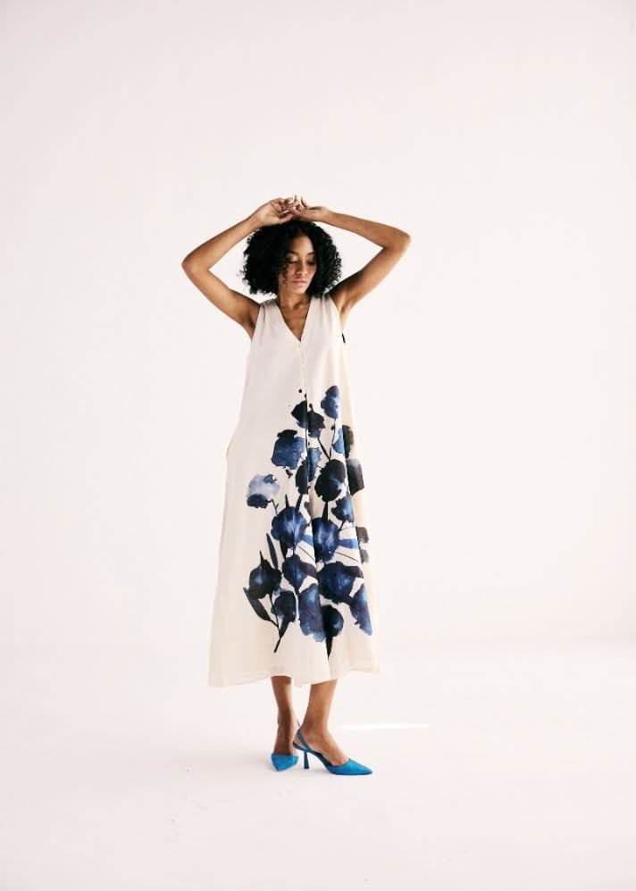 A Model Wearing Multicolor,Cotton Mul Celestial InkJumpsuit,curated by Only Ethikal