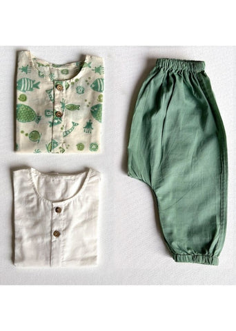 Unisex Organic Koi Bag- Koi Mint And White Kurta & Mint Pants