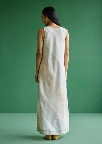 Akito Bias Linen Stripe Dress- Ivory