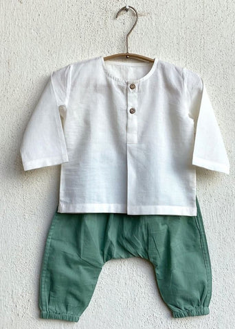 Unisex Organic Koi Bag- Koi Mint And White Kurta & Mint Pants