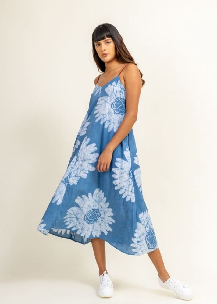A Model Wearing Multicolor Upcycled Yui Slip Dress Blue, curated by Only Ethikal