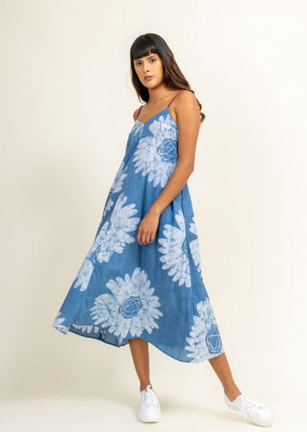 A Model Wearing Multicolor Upcycled Yui Slip Dress Blue, curated by Only Ethikal