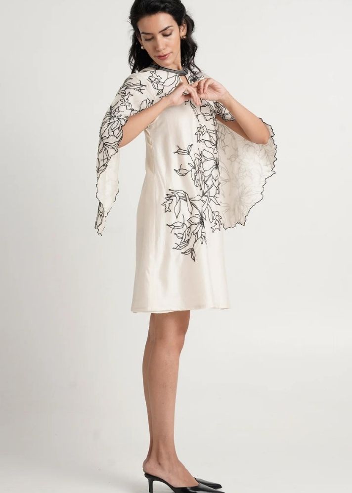 A Model Wearing White Pure Cotton Leo Short Dress, curated by Only Ethikal