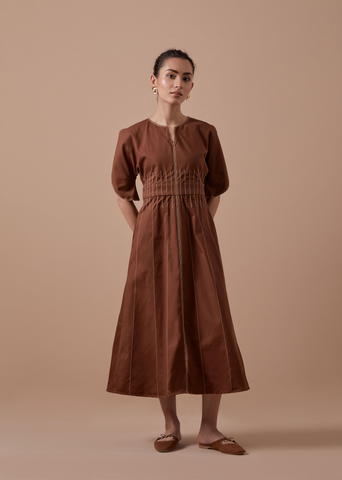 A Model Wearing Brown Organic Cotton Brown Sole Dress, curated by Only Ethikal