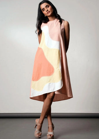 A Model Wearing Multicolor Handloom Cotton  Benedict Handloom Cotton Dress, curated by Only Ethikal