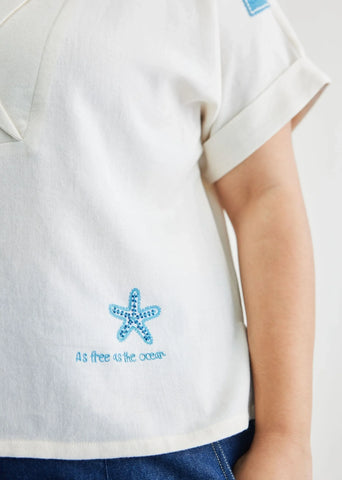 Free As The Ocean Handwoven Twill Off-White Top
