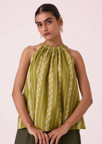Sean Green Striped Ikat Top