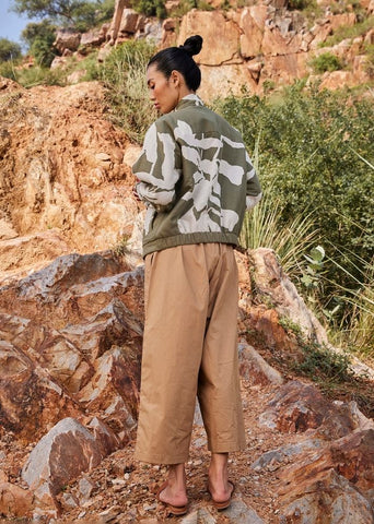A Model Wearing Multicolor,Pure Cotton Haze Beneath Bomber Jacket curated by Only Ethikal