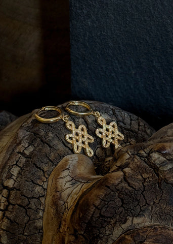 A Model Wearing Gold 18k Gold plated over brass Gold Samsara Drop Earrings, curated by Only Ethikal