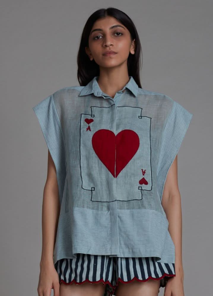 A Model Wearing Blue Linen Ace Shirt-Blue, curated by Only Ethikal