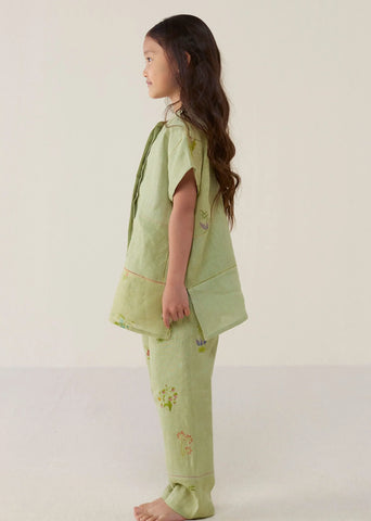 Kids Aboli Patchwork Linen Co-Ord Set- Mint
