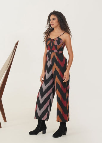 A Model Wearing Multicolor Handwoven Cotton Chaya Jumpsuit, curated by Only Ethikal