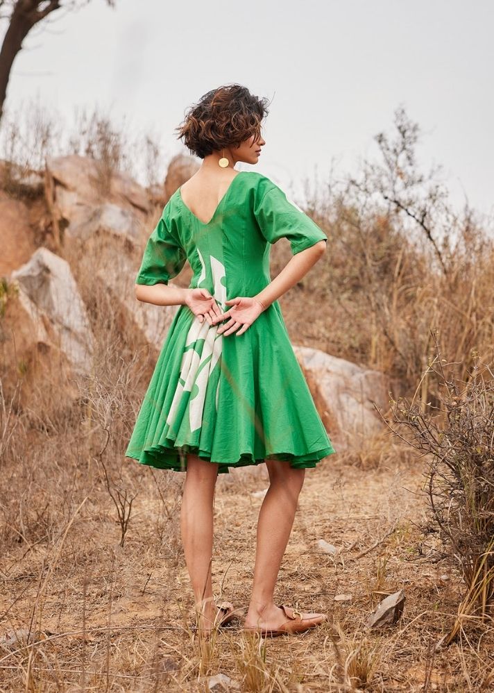 A Model Wearing Green Cotton Mul Dianthus curated by Only Ethikal