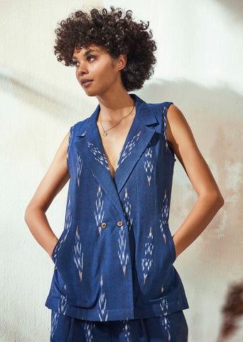 Marine Blue Ikkat Co-Ord Set