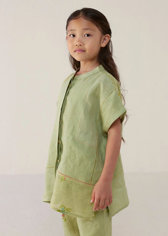 Kids Aboli Patchwork Linen Co-Ord Set- Mint
