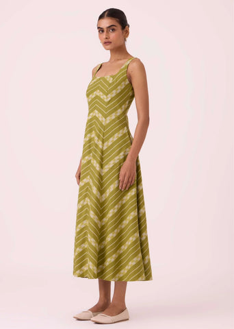 Zosima Green Striped Ikat Dress