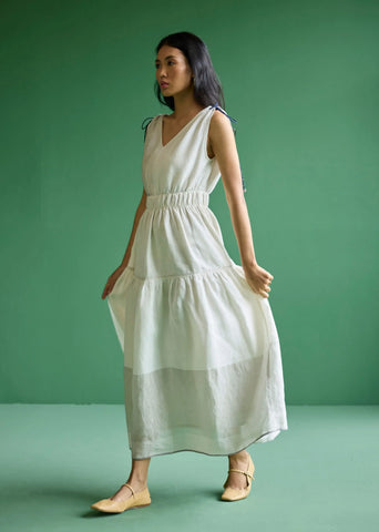 Aria Metallic Linen Dress- Ivory