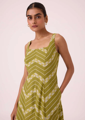 Zosima Green Striped Ikat Dress