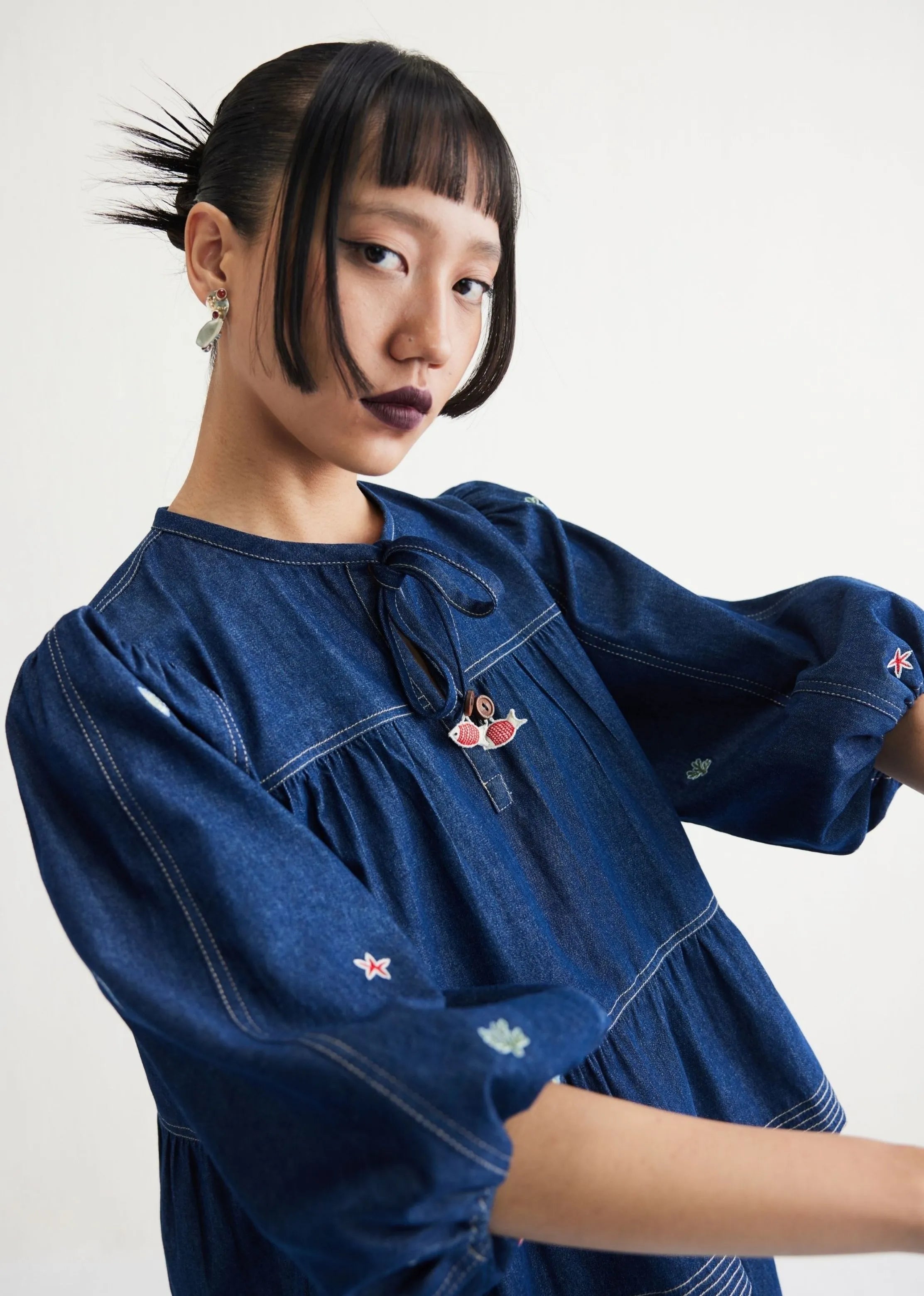 A Model Wearing Blue Cotton Denim Deep Sea Sustainable Denim Blue Top, curated by Only Ethikal