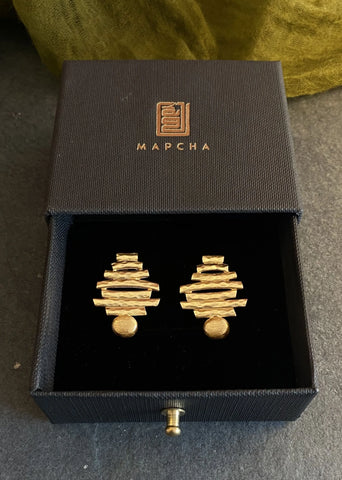 A Model Wearing Gold 18k Gold plated over brass Gold Seven Steps Earrings, curated by Only Ethikal