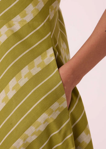Zosima Green Striped Ikat Dress