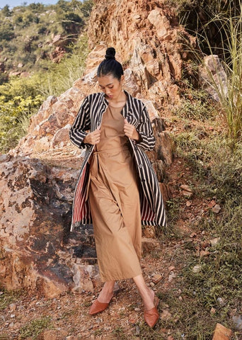 A Model Wearing Multicolor,Pure Cotton Illusion Jacket curated by Only Ethikal