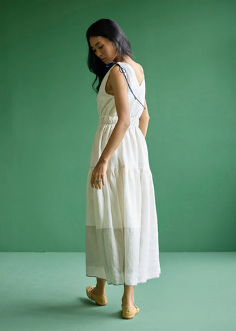 Aria Metallic Linen Dress- Ivory