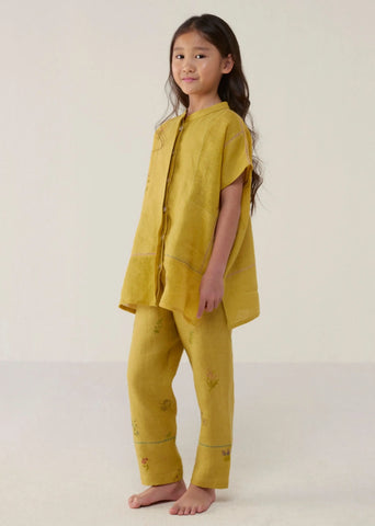 Kids Aboli Patchwork Linen Co-Ord Set- Ochre