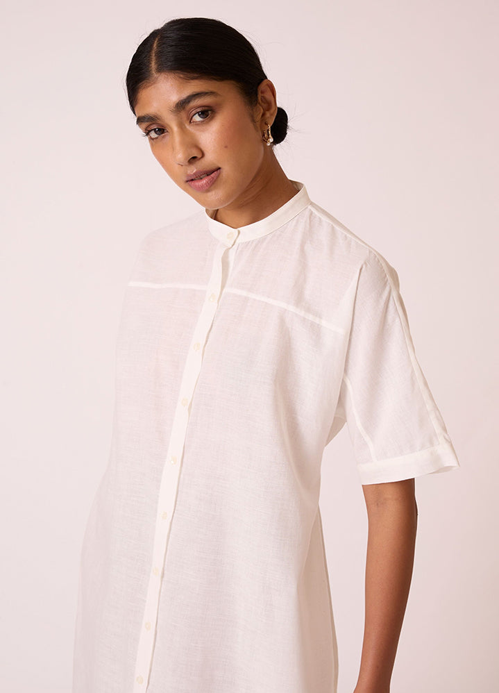 A Model Wearing White Handwoven Cotton Viktor Off White Cotton Tunic , curated by Only Ethikal