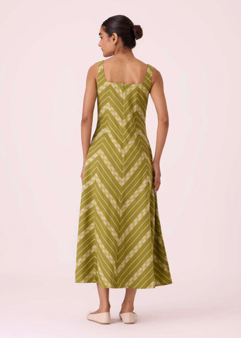 Zosima Green Striped Ikat Dress