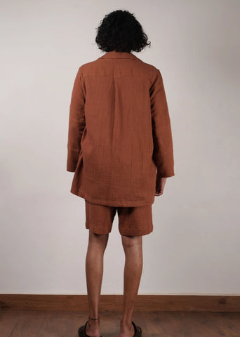 Men'S Crush Cotton Brown Shawl Jacket