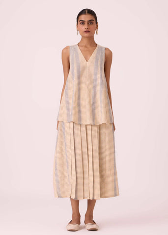 A Model Wearing Multicolor Handwoven Cotton Nastasya Beige Handwoven Top, curated by Only Ethikal