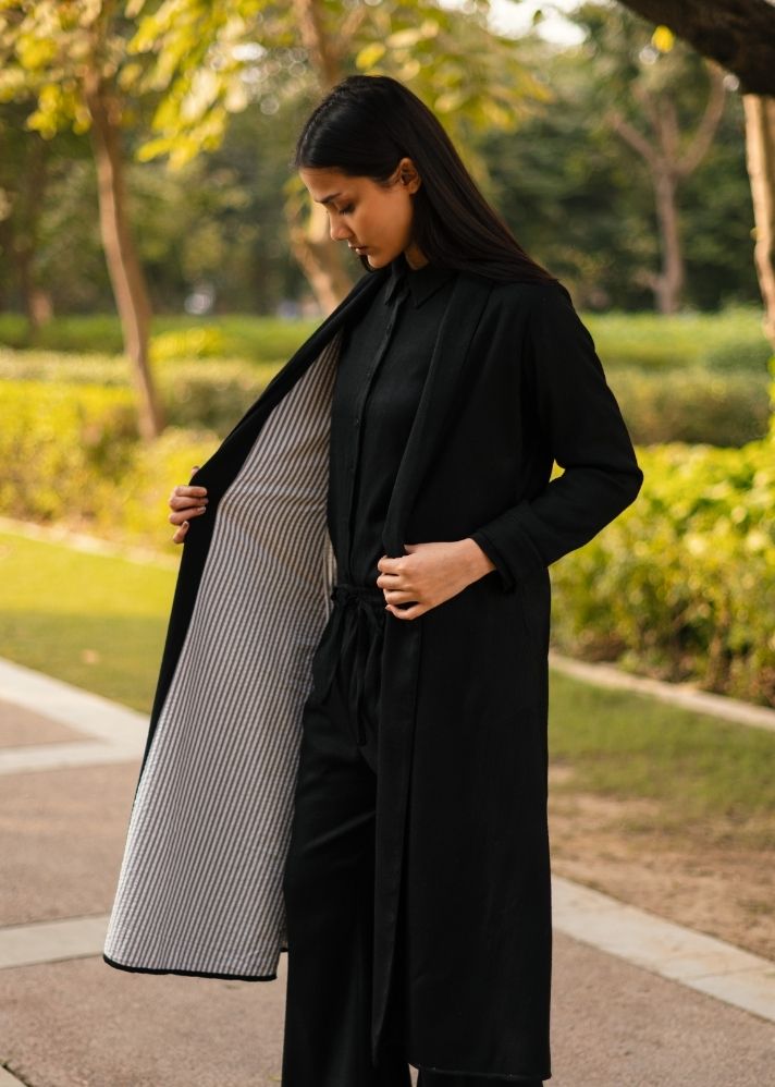 A Model Wearing Black Wool Alaska Jacket - Black, curated by Only Ethikal