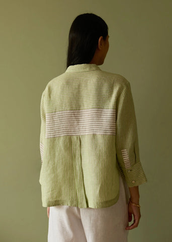 Tia Stripe Linen Cropped Shirt- Meadow