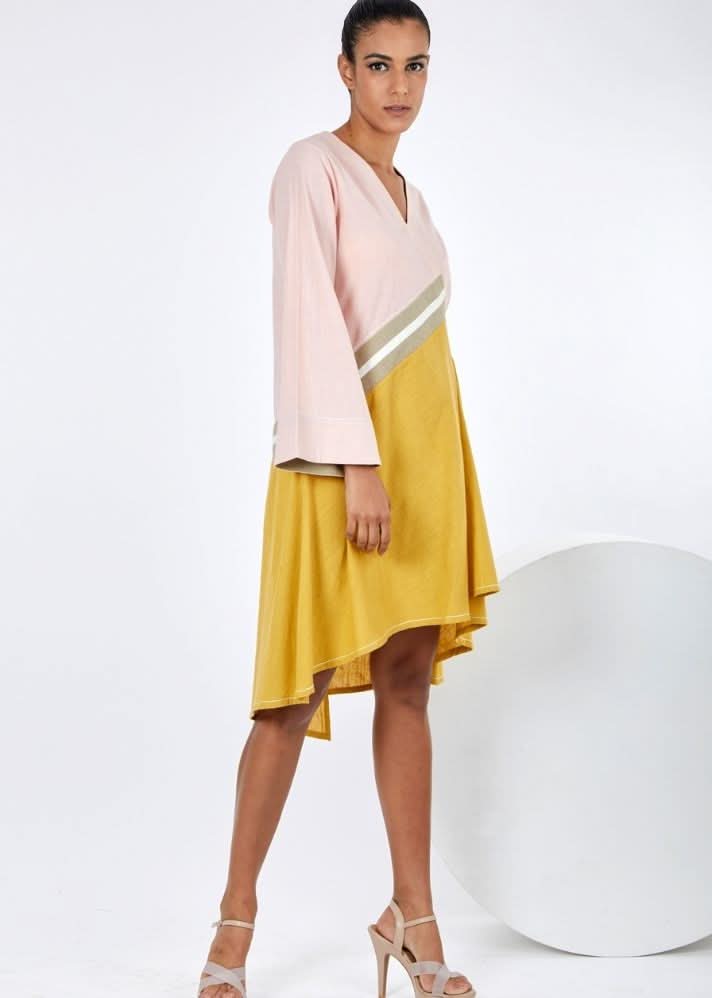 A Model Wearing Multicolor Pure Cotton Hibiki Multi Midi Dress, curated by Only Ethikal