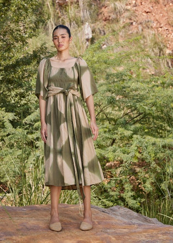 A Model Wearing Multicolor,Pure Cotton Far Away Midi Dress curated by Only Ethikal