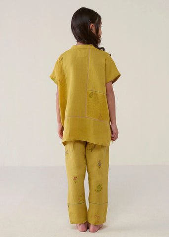 Kids Aboli Patchwork Linen Co-Ord Set- Ochre