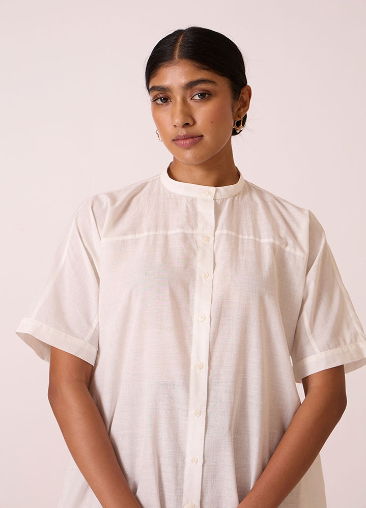 A Model Wearing White Handwoven Cotton Viktor Off White Cotton Tunic , curated by Only Ethikal