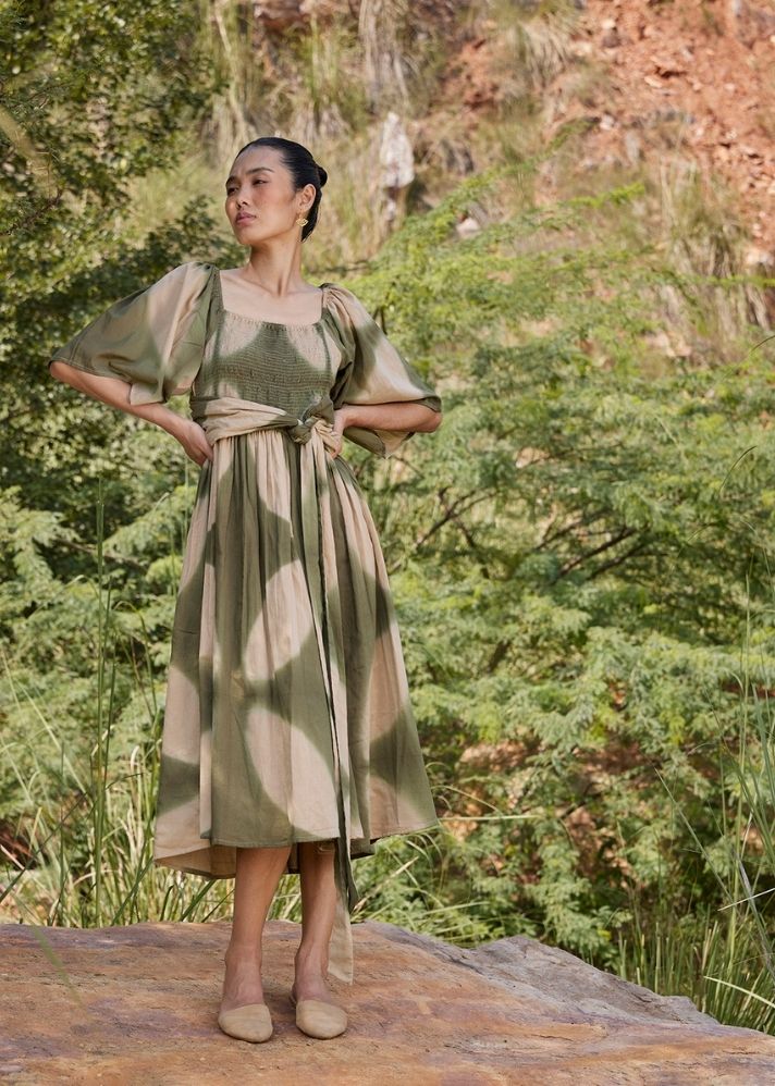 A Model Wearing Multicolor,Pure Cotton Far Away Midi Dress curated by Only Ethikal