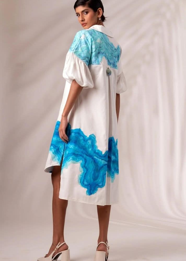 A Model Wearing Multicolor Cotton Twill Doris Midi Dress, curated by Only Ethikal