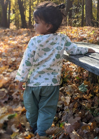 Unisex Organic Fish Print Kurta & Mint Pants
