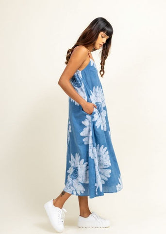 A Model Wearing Multicolor Upcycled Yui Slip Dress Blue, curated by Only Ethikal